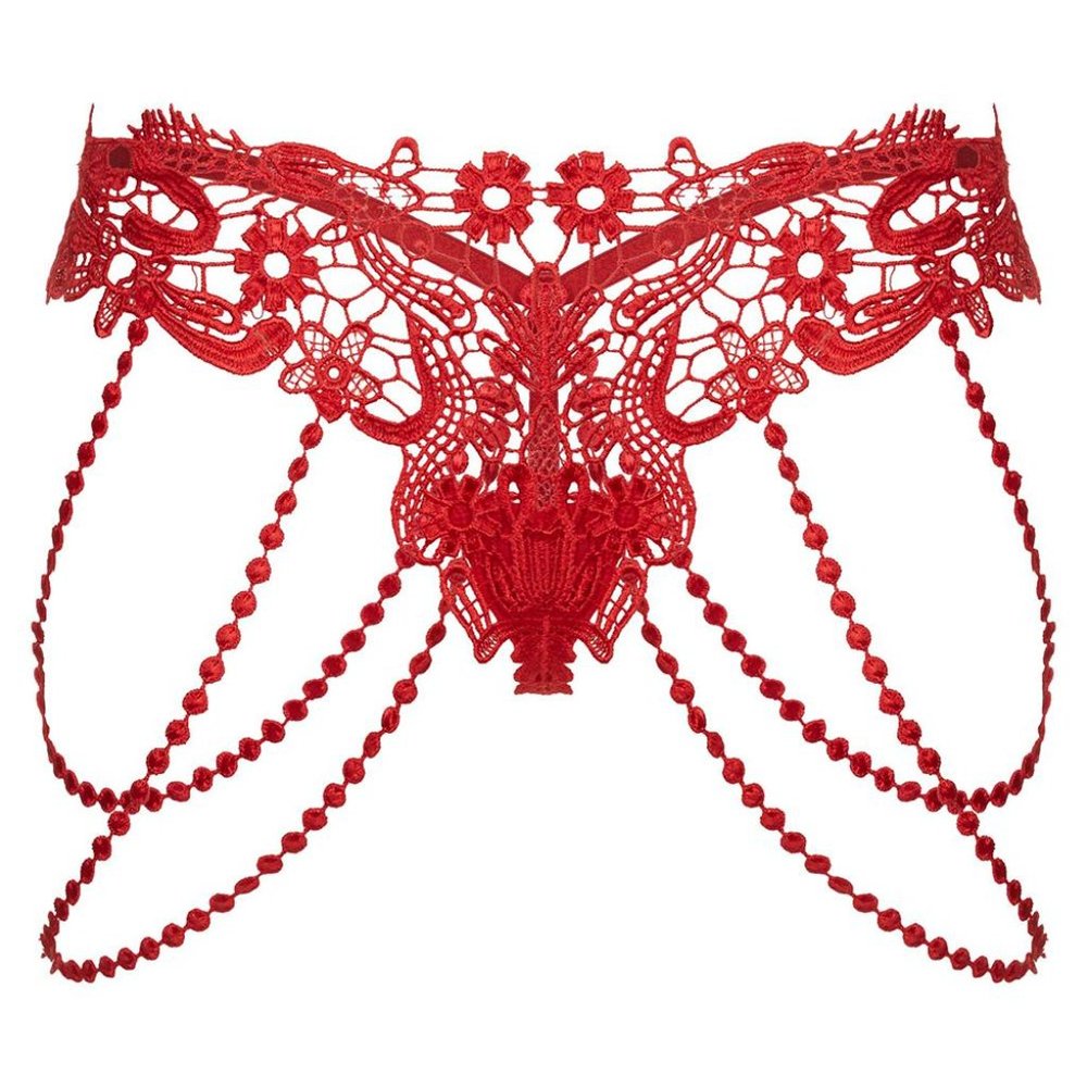 😇Black Beaded Chains Embroidered Lace Thong (the beads are thick lace) - Picture 5 of 9